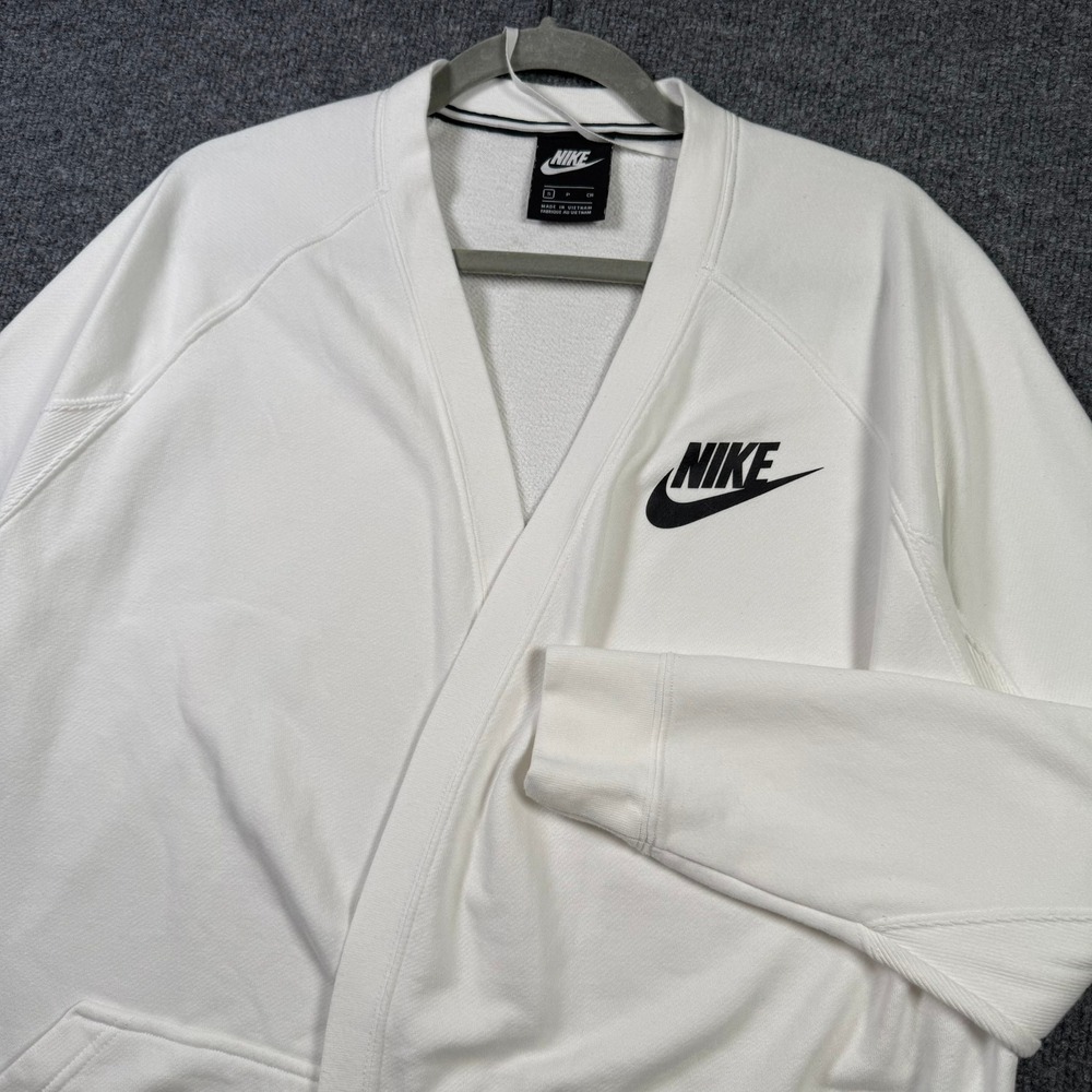 Nike Cardigan Sweatshirt Womens Small White Open Front Wrap Logo AR2842-100